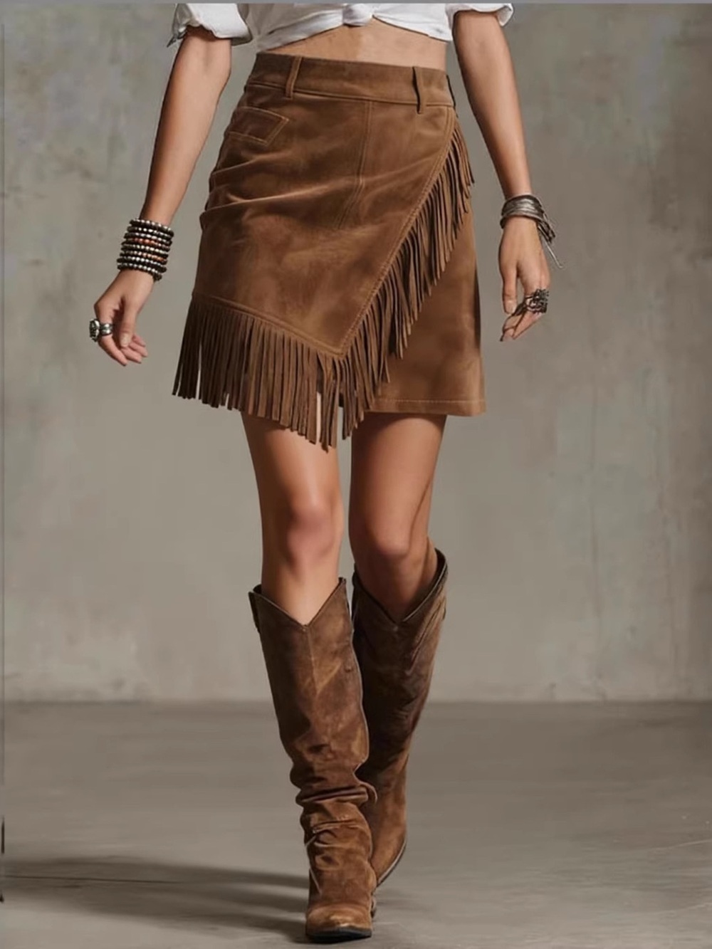 Fringed Wrap Mini Skirt